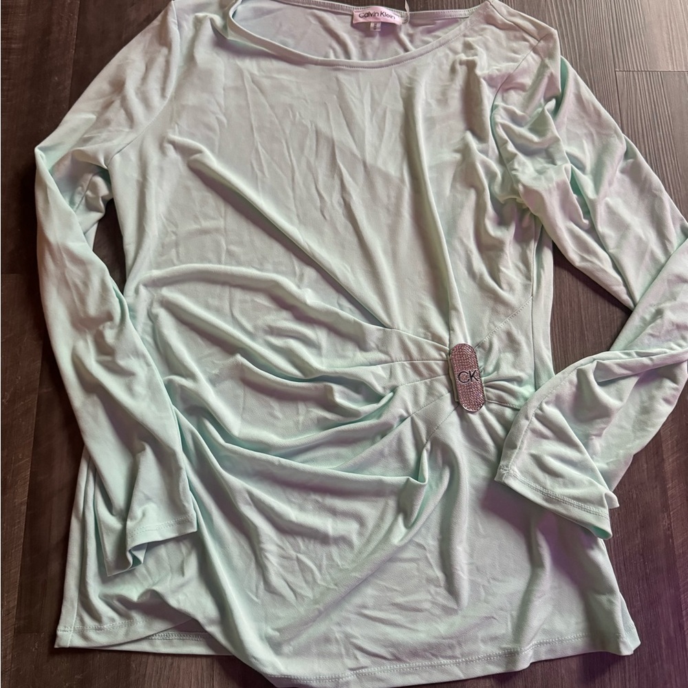 Calvin Klein Women's Mint Green Long Sleeve Top